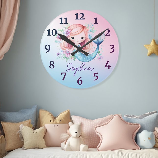 Redondo Mediano Reloj Personalizado de Sirena para Niñas Adorables (Subido por el creador)