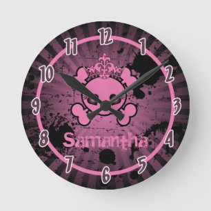 Redondo Mediano Reloj personalizado del Rockero de Oro Girly Pink