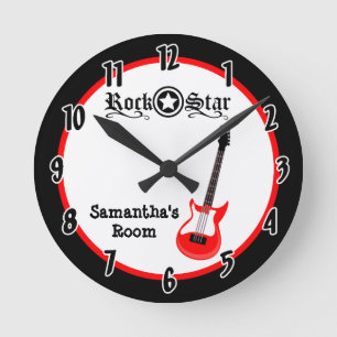 Redondo Mediano Reloj personalizado guitarra roja de la estrella