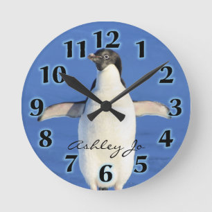 Redondo Mediano Reloj pingüino personalizado