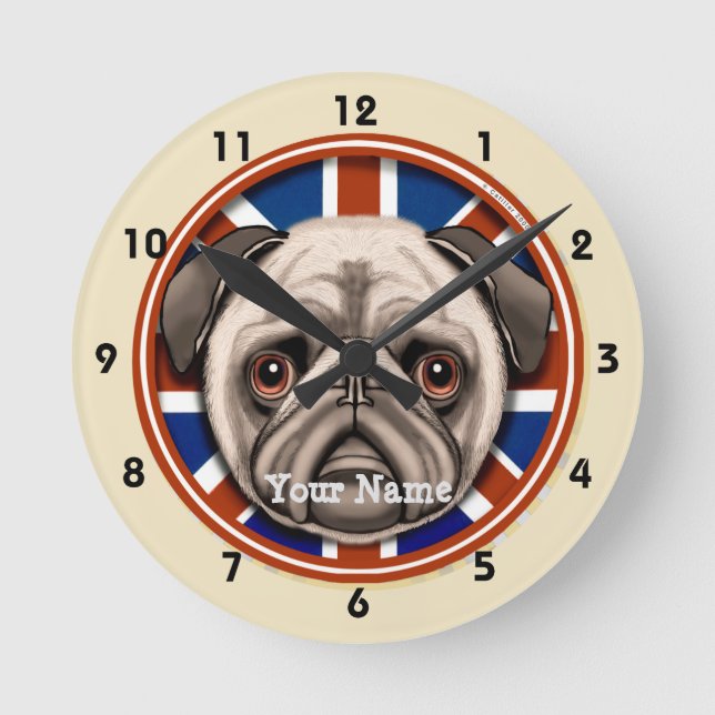 Redondo Mediano Reloj Pug de Inglaterra (Anverso)