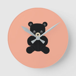 Redondo Mediano Reloj redondeado del oso de peluche negro