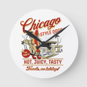 Redondo Mediano Reloj retro de pared de perros calientes estilo Ch