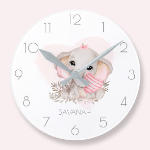 Redondo Mediano Reloj rojizo lindo chica elefante lindo