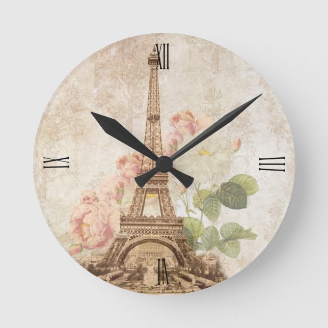 Redondo Mediano Reloj romántico rosa rosa rosado de París (Anverso)