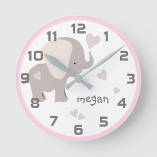 Redondo Mediano Reloj rosa de pared cardíaca de elefante gris