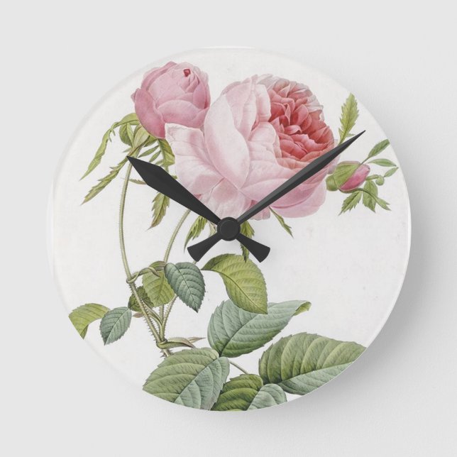 Redondo Mediano Reloj rosa rosa de pared (Anverso)