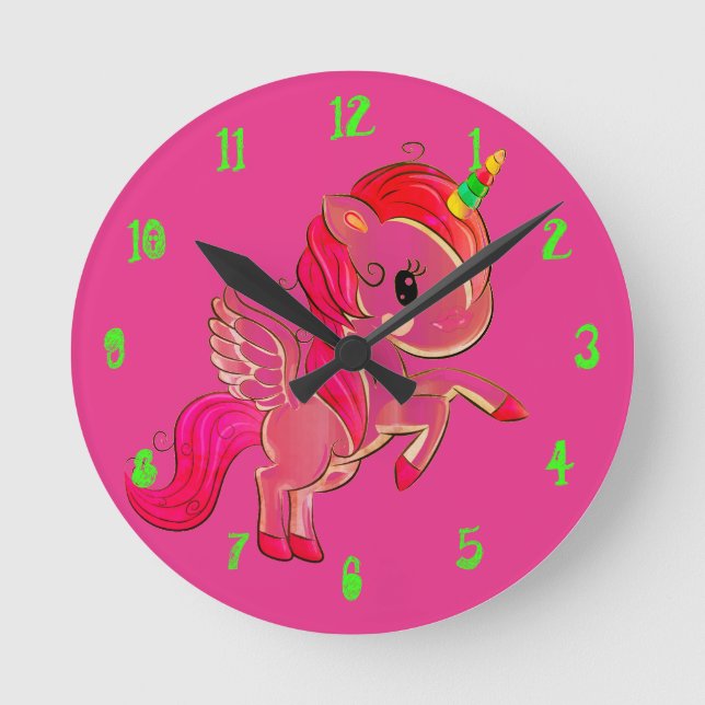 Redondo Mediano Reloj rosa unicornio (Anverso)