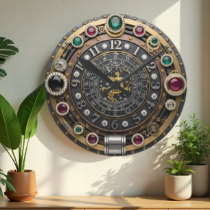 Redondo Mediano Reloj sagitario, signo zodiaco, Steampunk, gemas