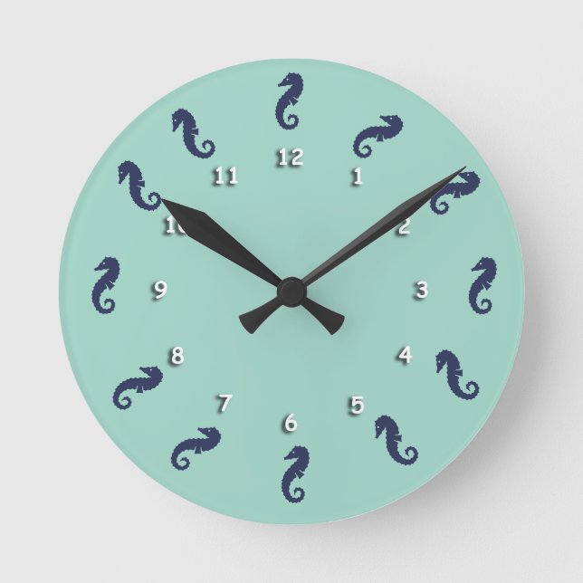 Redondo Mediano Reloj - Seahorses con los números blancos (Anverso)