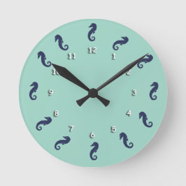 Redondo Mediano Reloj - Seahorses con los números blancos