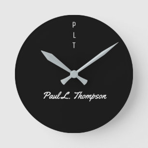 Redondo Mediano reloj simple de pared negra con nombre