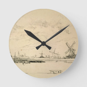 Redondo Mediano Reloj "Sketch of Windmills"