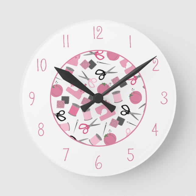 Redondo Mediano Reloj temático de costura rosado (Anverso)