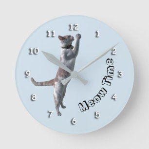 Redondo Mediano Reloj - tiempo del maullido con el gato