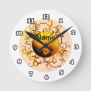 Redondo Mediano Reloj tribal Yin Yang naranja amarillo