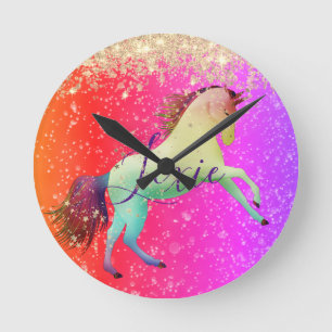 Redondo Mediano Reloj unicornio-arcoiris Purpurinoso