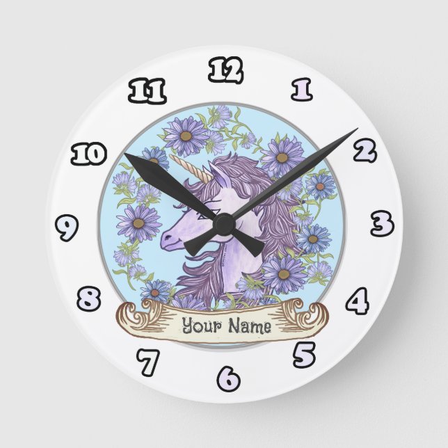Redondo Mediano Reloj Unicornio Daisy Azul (Anverso)