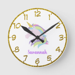 Redondo Mediano Reloj unicornio floral personalizado