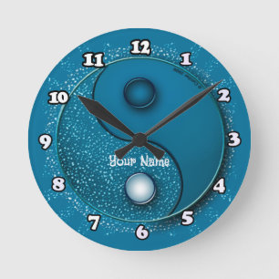 Redondo Mediano Reloj Yin Yang de Agua Azul