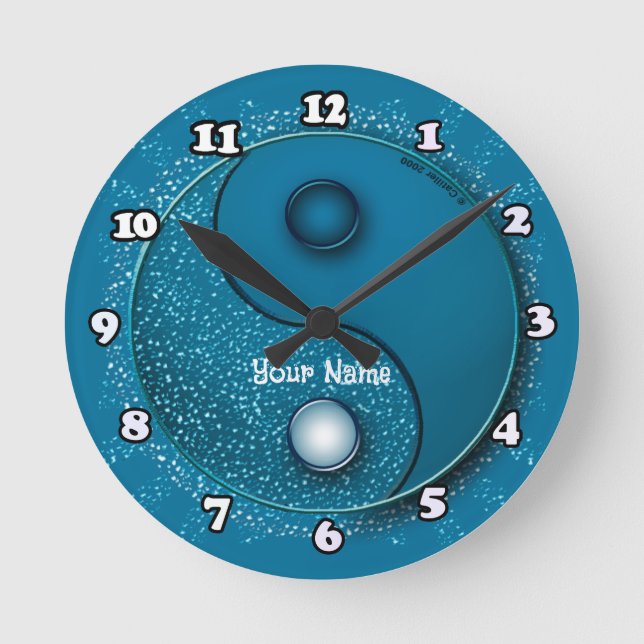Redondo Mediano Reloj Yin Yang de Agua Azul (Anverso)