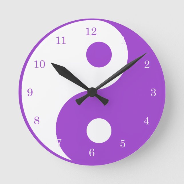 Redondo Mediano Reloj Yin Yang morado y blanco (Anverso)