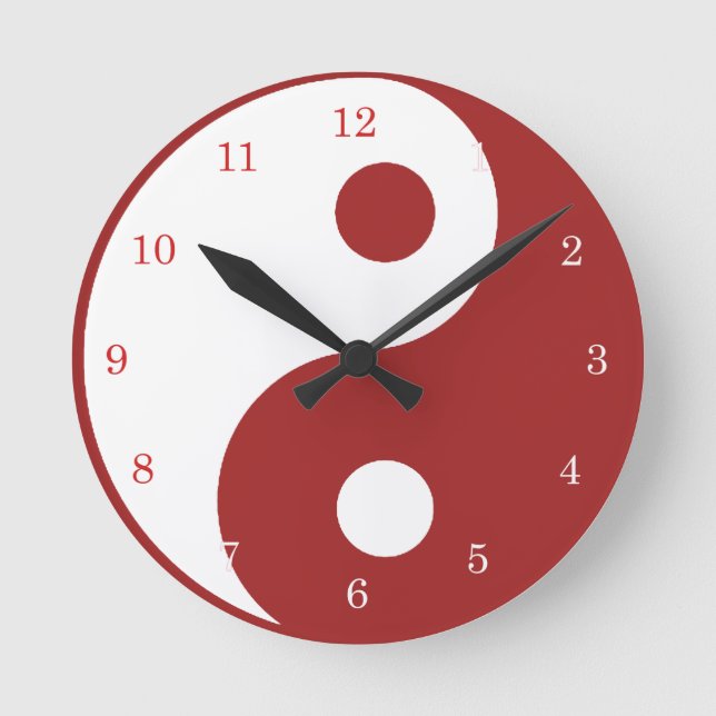 Redondo Mediano Reloj Yin Yang rojo y blanco (Anverso)