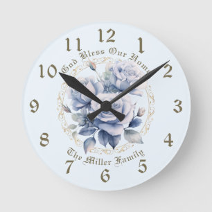 Redondo Mediano Rosa azul personalizado reloj que Dios bendiga a n