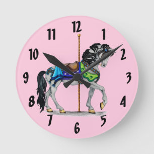 Redondo Mediano Rosa del ~ del reloj del caballo del carrusel