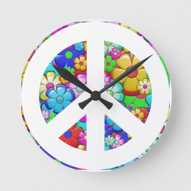 Redondo Mediano Signo de paz de Hippy reloj (Anverso)