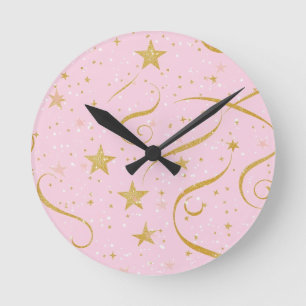 Redondo Mediano Tiempo estelar - Reloj digital estrella rosada y d
