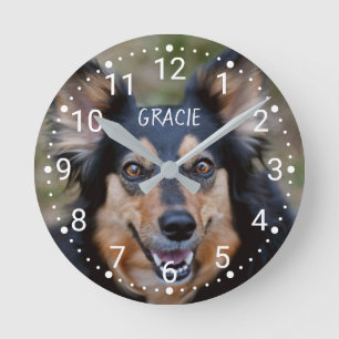Redondo Mediano Tu foto y nombre y reloj con números de cualquier