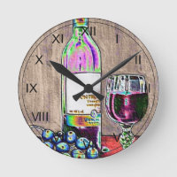 Vino y reloj impresionistas del arte de las uvas
