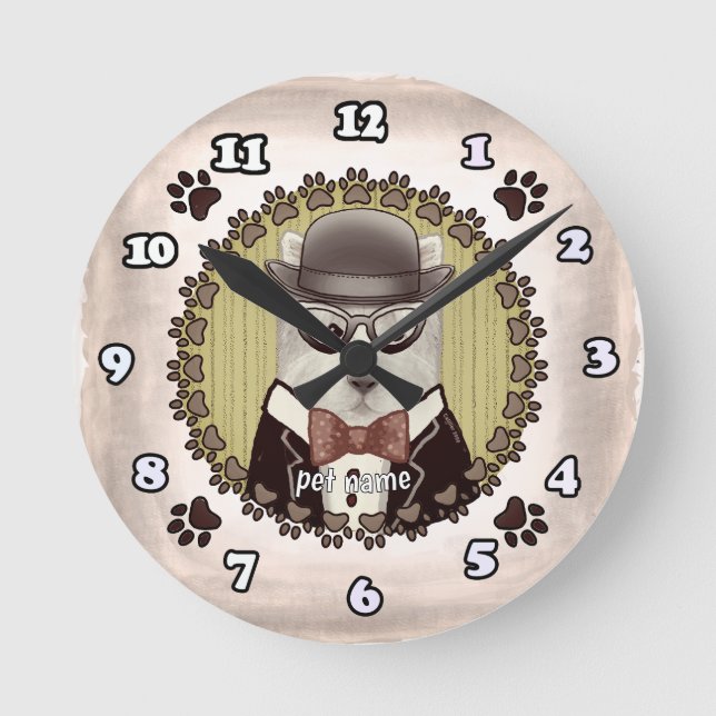 Redondo Mediano West Highland Terrier con gafas de reloj (Anverso)