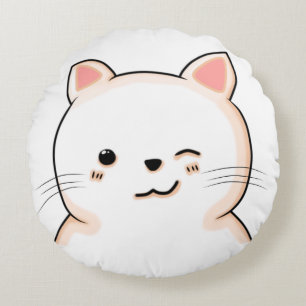 REDONDO MUÑECA DE COJÍN DE GATO SONRIENDO CON GUIÑO
