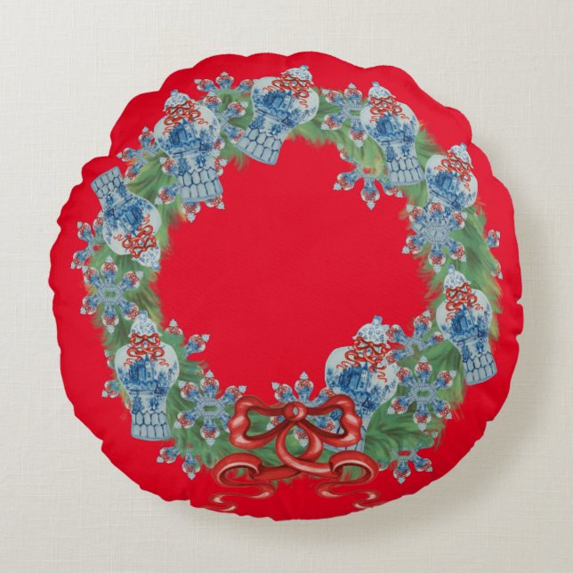 Redondo Navidades Chinoiserie Cojín decorativo Ginger Jar  (Anverso)