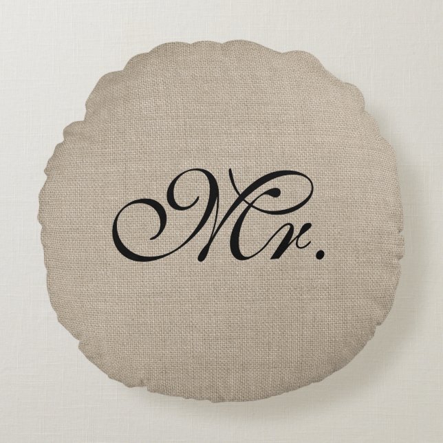 Redondo Negro Sr. Burlap Cojín decorativo (Anverso)