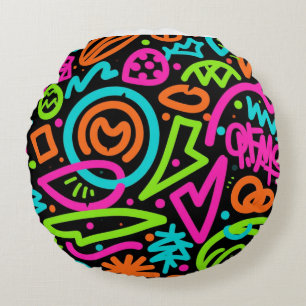 Redondo Neon Scribble Splash Cojín decorativo - Retro Pop