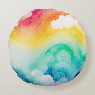 Redondo Nubes y acuarela Cojín decorativo de color arcoiri