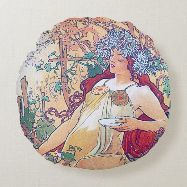 Redondo Otoño (Cuatro Estaciones), Alphonse Mucha Cojín De (Anverso)