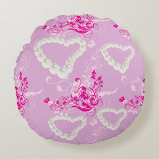 Redondo Pearl Hearts Pink Floral Swirl Mauve Cojín decorat