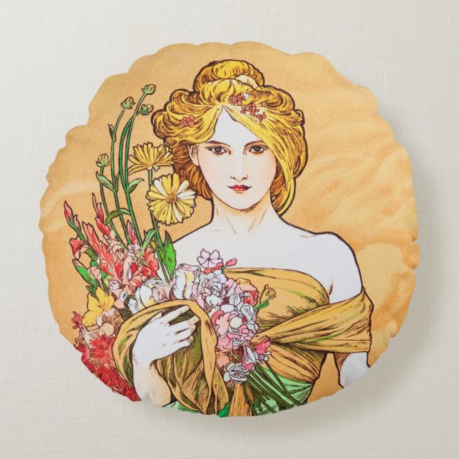 Redondo Primavera, Cojín decorativo Alphonse Mucha (Anverso)