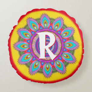 Redondo Psychedelia personalizado iniciales cojín de lanza