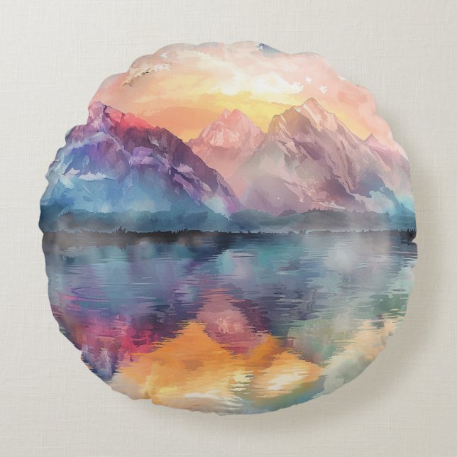 Redondo Reflexión sobre las montañas: Cojín decorativo de  (Anverso)