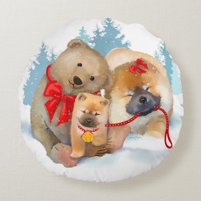 Redondo REGALOS CON OSO Cepillo Chow Teddybear cojín de fe (Anverso)