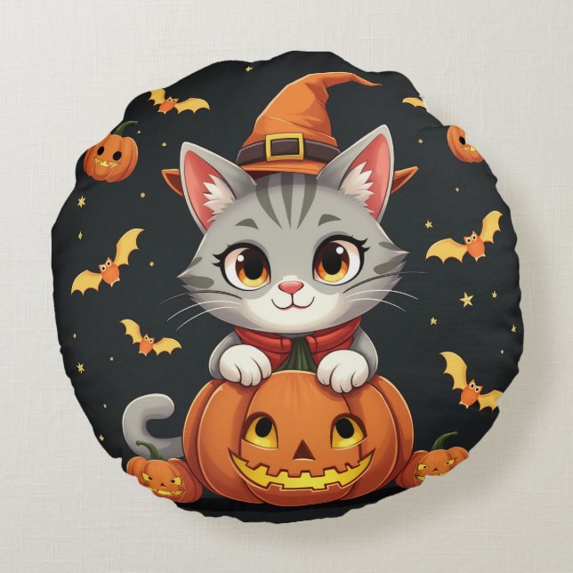 Redondo un lindo cojín de Halloween. (Reverso)