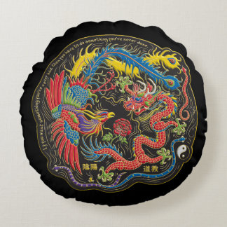Redondo Yin Yang Phoenix y Cojín decorativo del dragón
