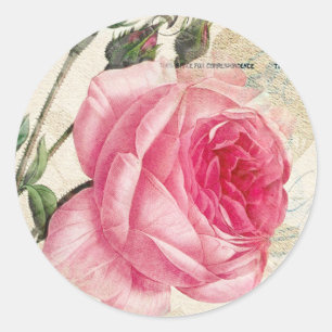 Redoute Pink Rose Envelope Pegatinas Seals