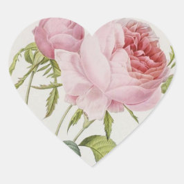 Redoute Vintage Rosa Pegatinas de forma cardiaca