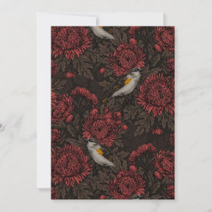 Redstart en crisantemos en marrón y rojo